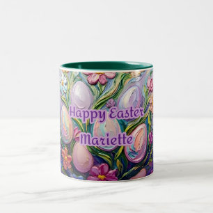 ~ MARIETTE ~ HAPPY EASTER ~ Flowers Eggs ~ Two-Tone Coffee Mug