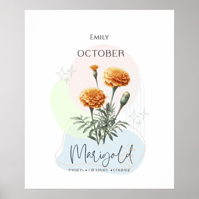 Marigold Birth Flower for October Poster (Front)