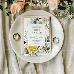 Marigold Bloom Yellow Peony and Eucalyptus Wedding Invitation