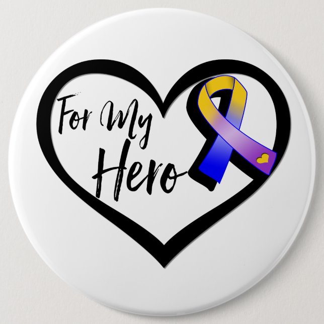 Marigold Blue and Purple Ribbon For My Hero 6 Inch Round Button (Front)