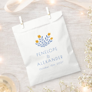 Marigold Blue Folk Floral Personalized Wedding Favour Bag