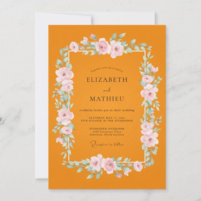 Marigold Blush Ranunculus Eucalyptus Wedding Invitation (Front)