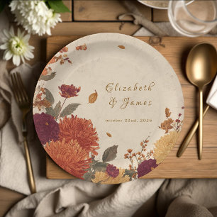 Marigold Border Rustic Boho Autumn Floral Wedding  Paper Plate