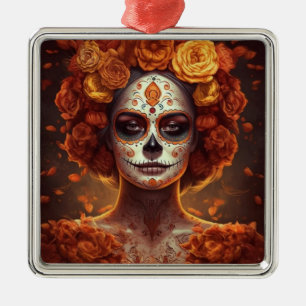 Marigold Catrina Día de los Muertos Metal Ornament