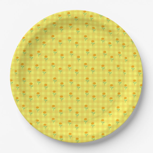Marigold & Check (Yellow) Paper Plate (Front)