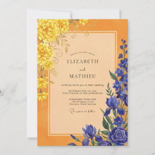 Marigold Cobalt Petal Wedding Invitation