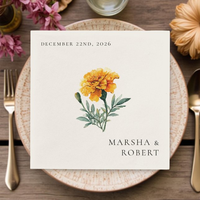 Marigold Elegant Watercolor Floral Yellow Wedding  Napkin (Creator Uploaded)