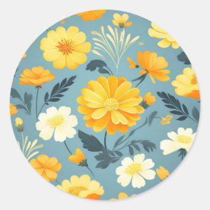 Marigold Floral Pattern Classic Round Sticker