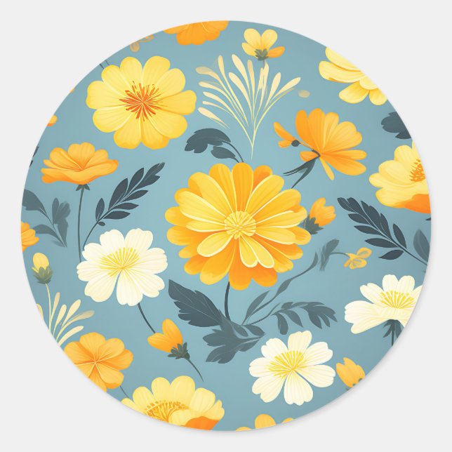 Marigold Floral Pattern Classic Round Sticker (Front)