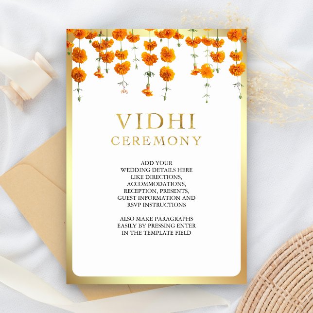 Marigold Floral South Indian Wedding Vidhi Enclosure Card (Creator Uploaded)