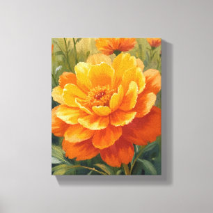Marigold Flower   Orange Watercolor Floral Painted Canvas Print