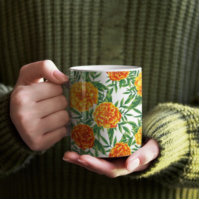 Marigold Flower Pattern Coffee Mug (Marigold Pattern Mug)