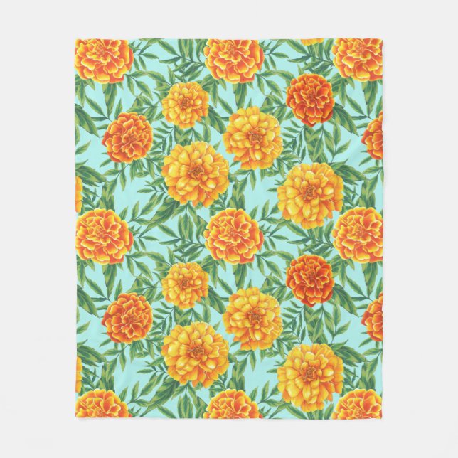 Marigold Flower Pattern Fleece Blanket (Front)