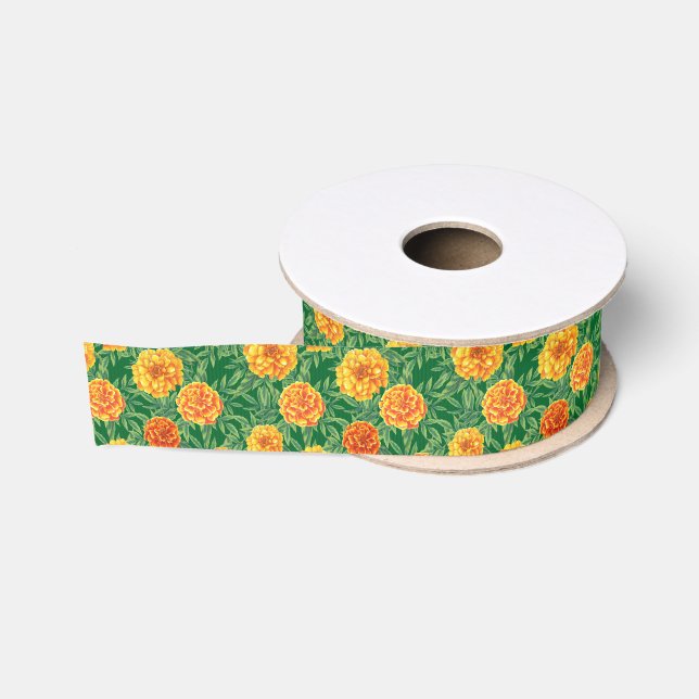 Marigold Flower Pattern Grosgrain Ribbon (Spool)