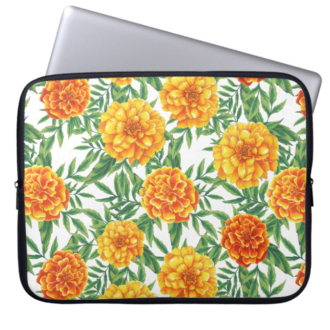 Marigold Flower Pattern Laptop Sleeve (Front)