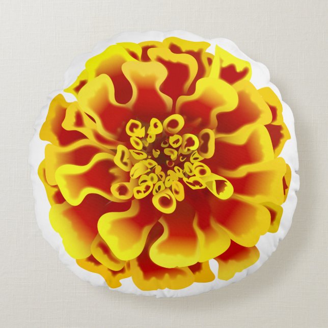 Marigold Flower Round Pillow (Front)