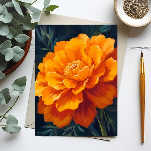 Marigold Flower   Watercolor Floral Painted Postcard