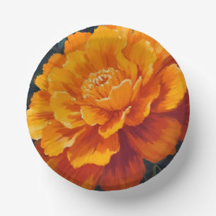 Marigold Flower Watercolor Floral Painting Paper Plate