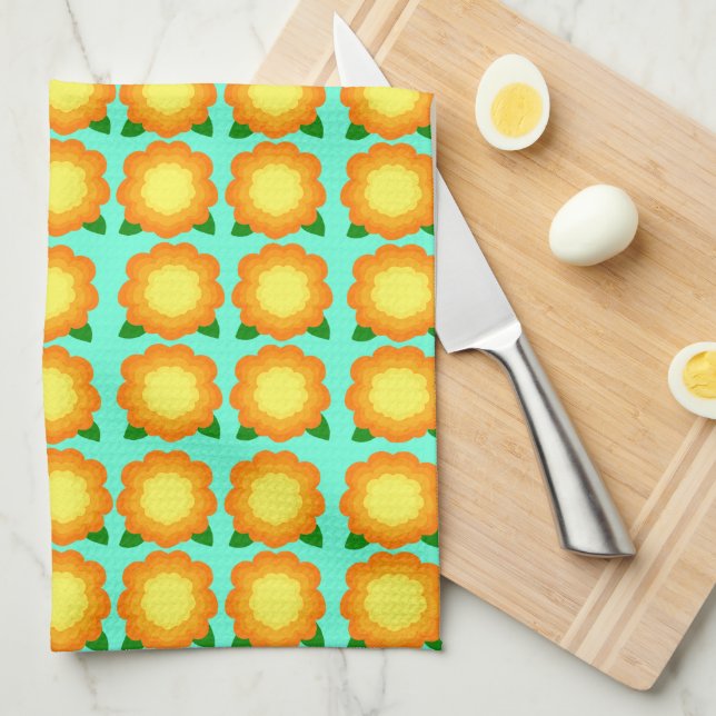 Marigold Flowers Kitchen Towel (Quarter Fold)