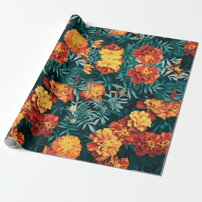 Marigold Flowers Wrapping Paper (Unrolled)
