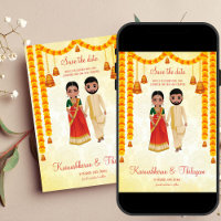 Marigold garlands bells Tamil Telugu save the date
