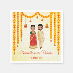 Marigold garlands bells with Tamil Telugu wedding  Napkin