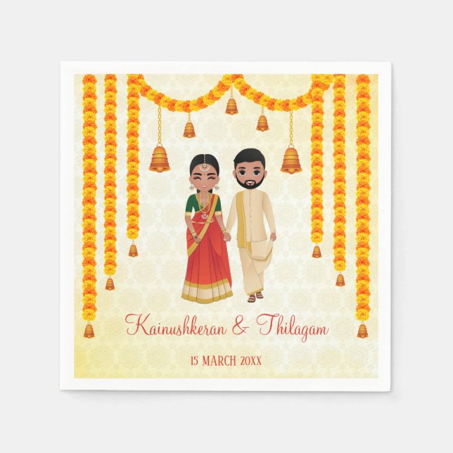 Marigold garlands bells with Tamil Telugu wedding  Napkin (Front)