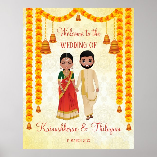 Marigold garlands bells with Tamil Telugu welcome Poster (Front)