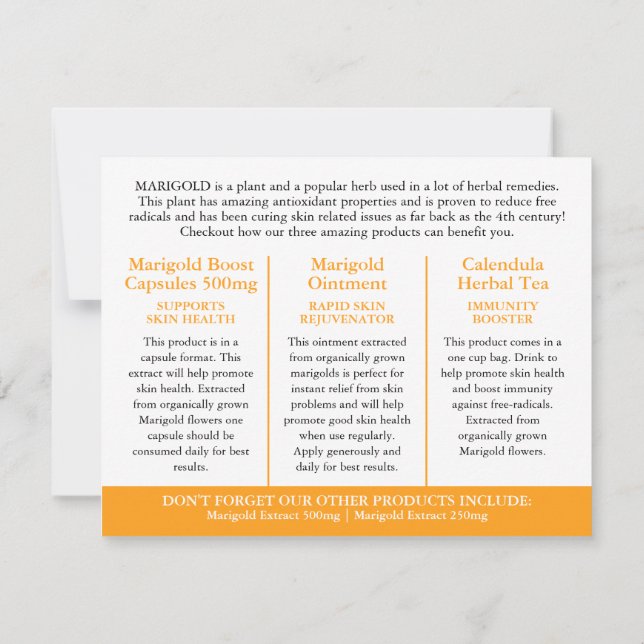 Marigold herbalists medicinal three products info (Back)