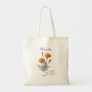 Marigold October Birth Flower Custom Name Tote Bag