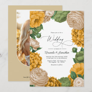 Marigold, Olive & Warm Cream Floral Wedding Invitation