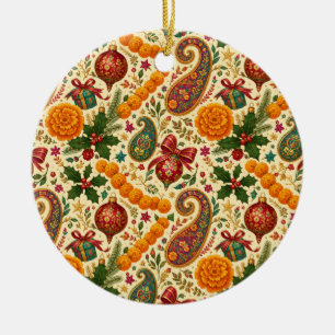 Marigold Paisley Christmas Ceramic Ornament