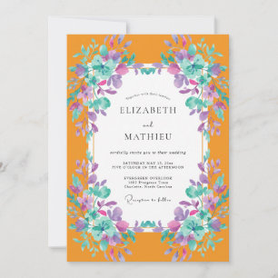 Marigold Purple Leafy Wedding Invitation