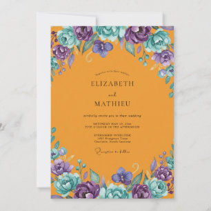 Marigold Purple Ranunculus Eucalyptus Wedding Invitation