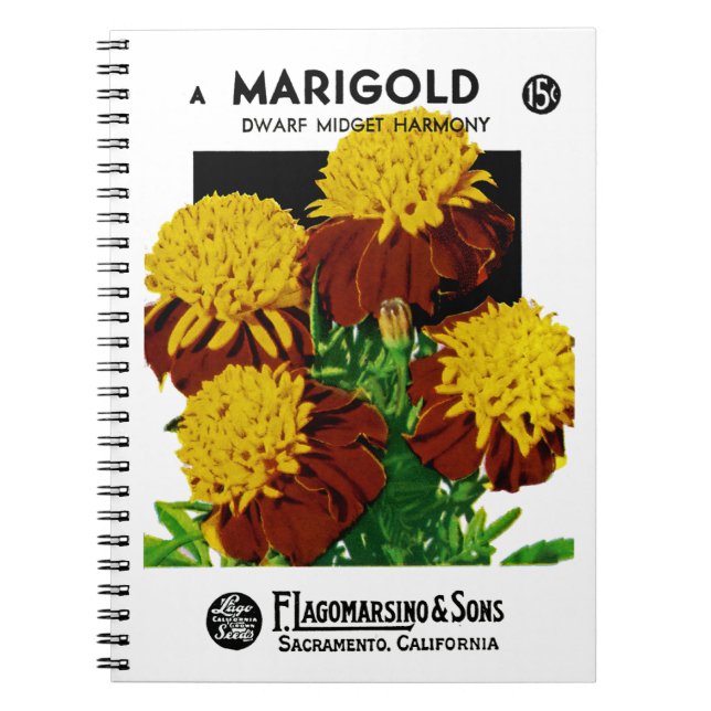 Marigold Seed Packet Label Notebook (Front)