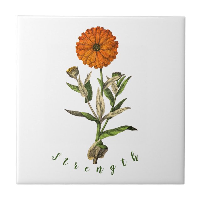 Marigold Strength Inspirational Ceramic Tile (Front)