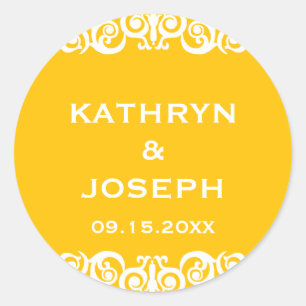 Marigold Victorian scroll wedding favor label