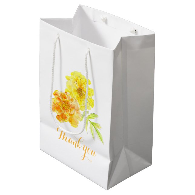 Marigold Watercolor art mariage cadeau sac (Devant Angle)