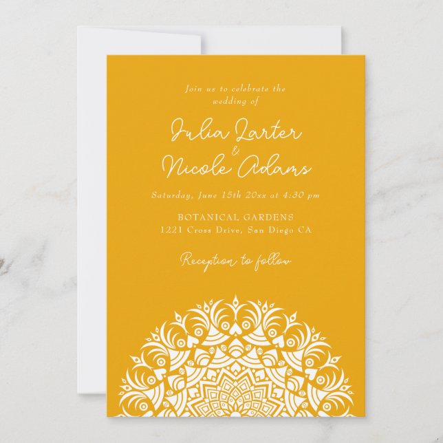 Marigold Yellow Amber Abstract Mandala Wedding Invitation (Front)
