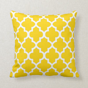 Marigold Yellow and White Quatrefoil Pattern Throw Pillow