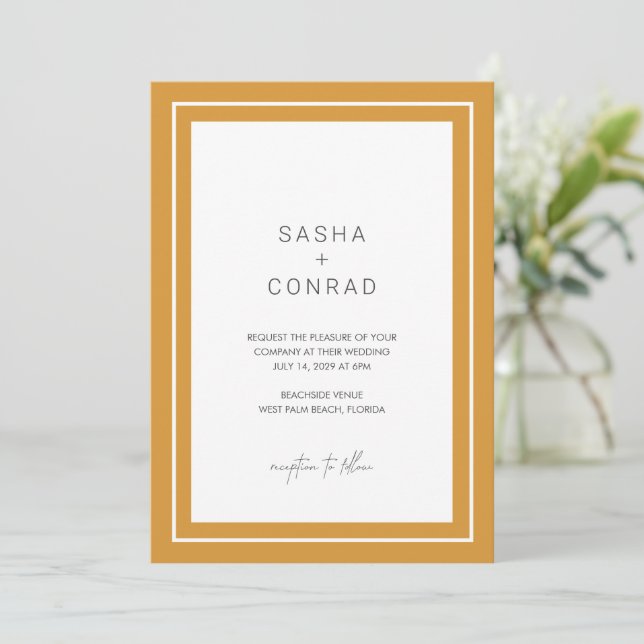 Marigold Yellow Bold Border Modern Wedding Invitation (Standing Front)