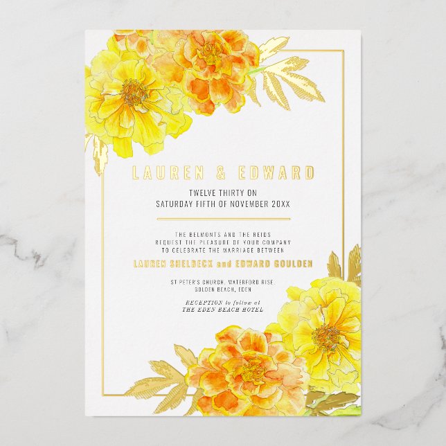 Marigold yellow orange gold watercolor wedding  (Front)