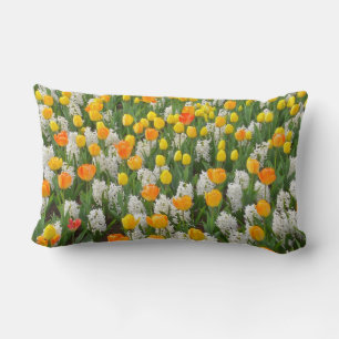 "MARIGOLD & YELLOW TULIPS WITH WHITE HYACINTHS" LUMBAR PILLOW