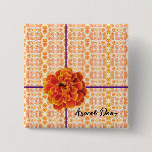 Marigolds and Bee 2 Inch Square Button