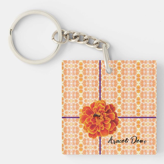 Marigolds and Bee Keychain (Front)