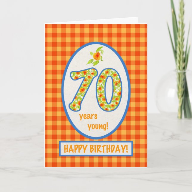 Marigolds and Check Gingham: 70th Birthday Card (Front)
