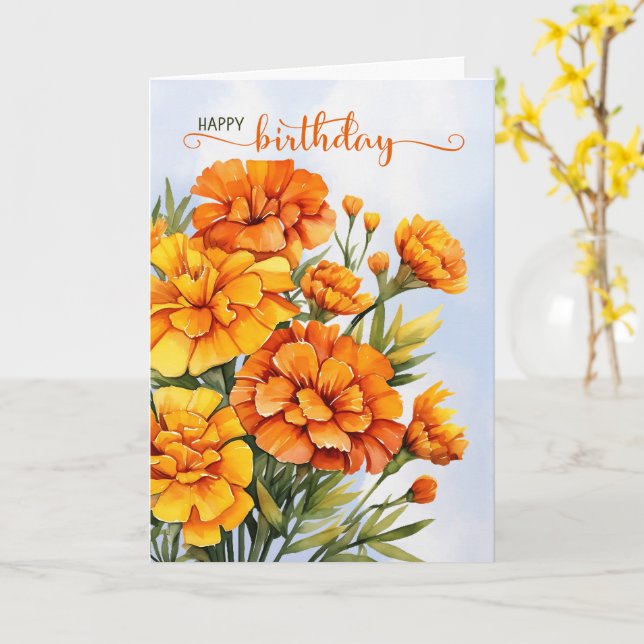 Marigolds for Autumn Season Birthday Card (Yellow Flower)