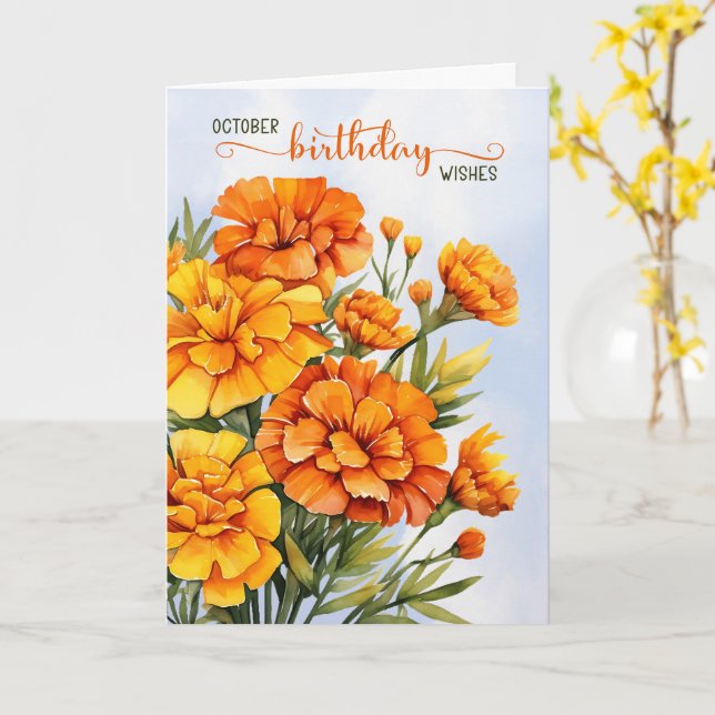 Marigolds for October Birthday Card (Yellow Flower)