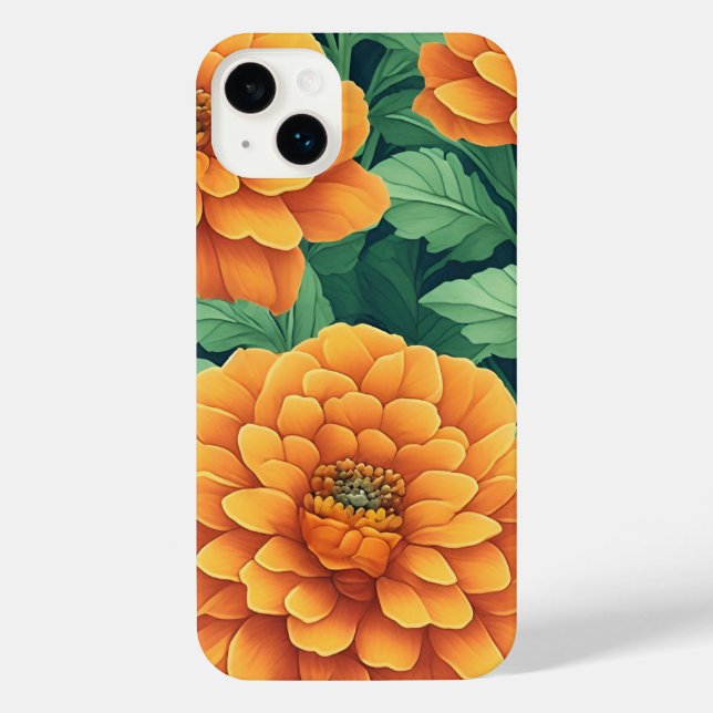 Marigolds orange and green floral flower pattern iPhone case (Back)