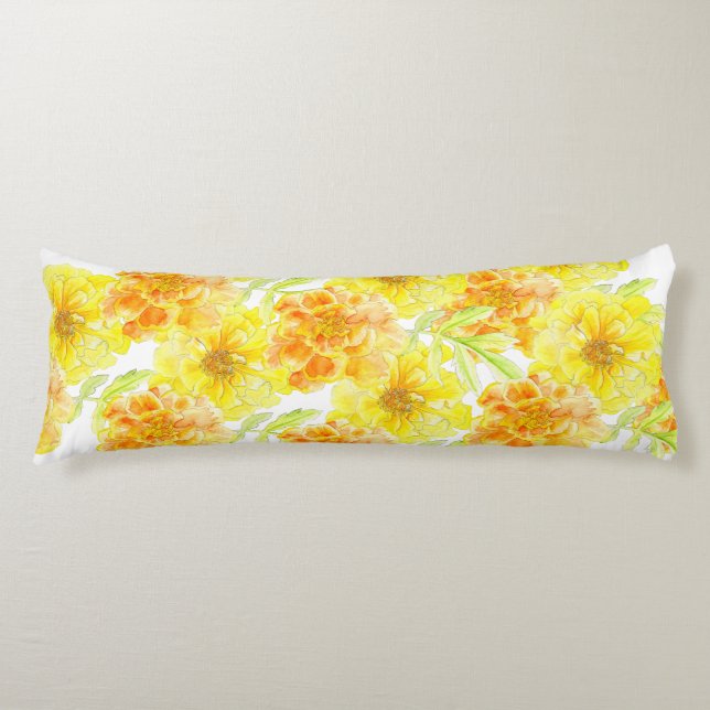 Marigolds watercolor art pattern long body pillow (Front)